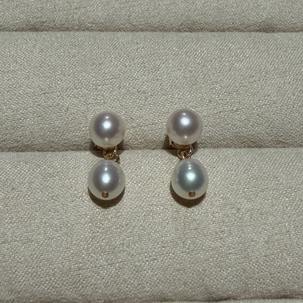 14K Gold Aurora Pearl Drop Earrings – Removable Design - Picture 2 of 2